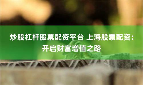 炒股杠杆股票配资平台 上海股票配资：开启财富增值之路